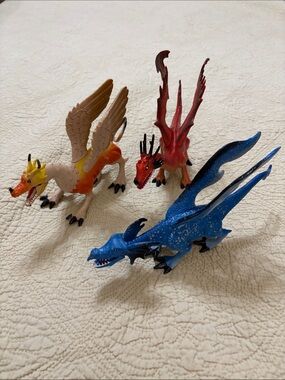 Set of 3 - Beige/Orange, Red & Blue Dragon Toy Set for Kids